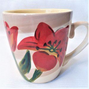 Honolulu Red Flowers Mug Coffee Hand Painted Cup Hibiscus Island Tropical Style